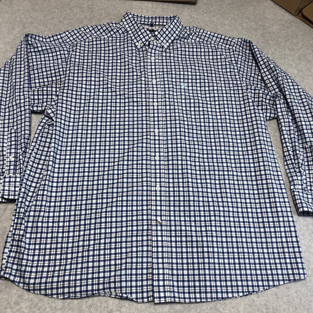 Ariat Pro Series Shirt Mens 2XL Blue White Checked Button Down Western Workwear